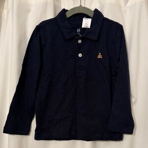 NWT GAP Navy Long-Sleeve Polo with Gold Embroidered Logo